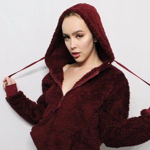 Maroon Furry Zip Up Jacket